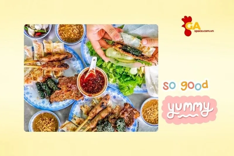 14. Đồ ăn vặt đặc sản Quảng Ngãi – ram Thịt nướng Quyên